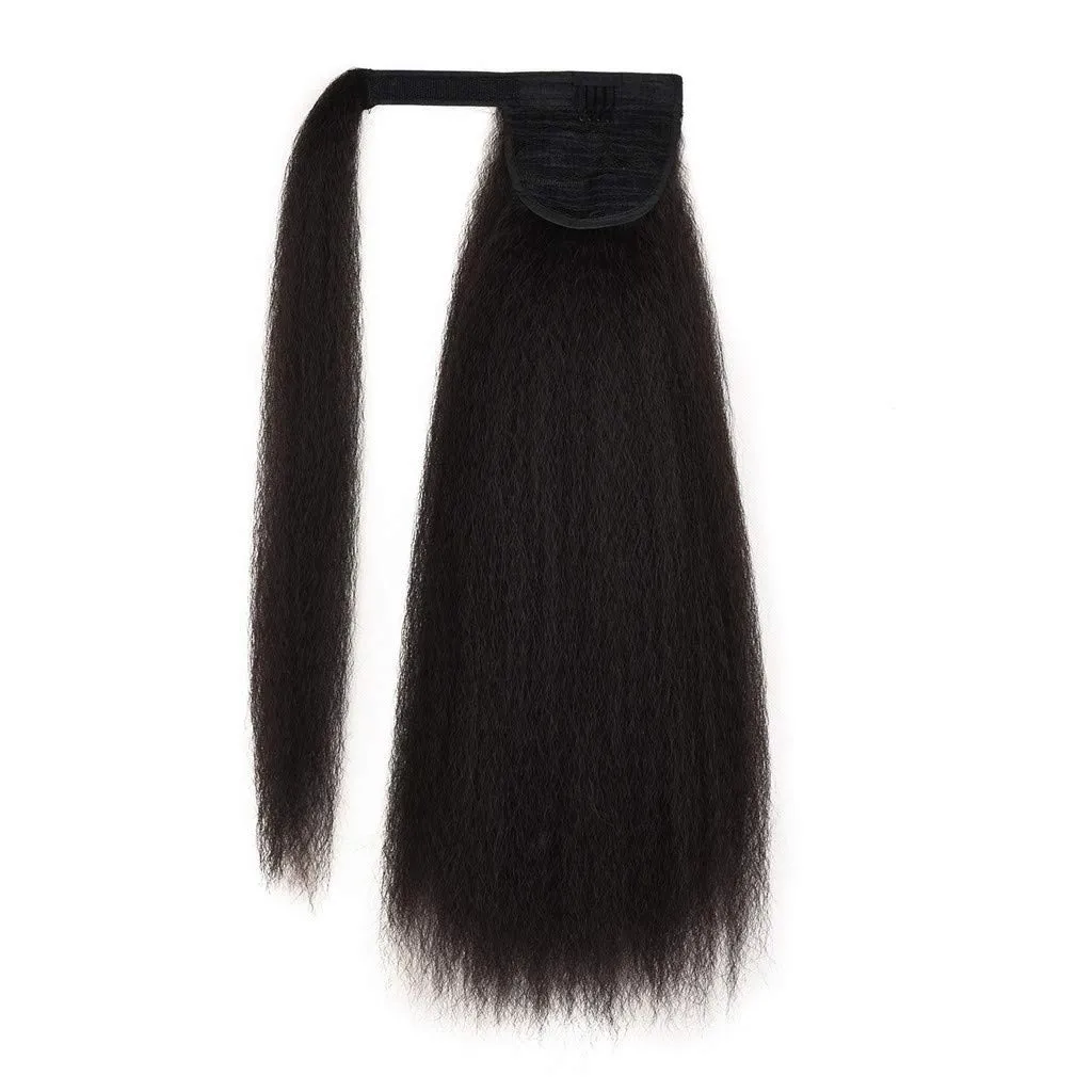 人間の髪の巾着パフアフロ変態ストレートポニーテールの拡張アフリカ系アメリカ人ポニーテールヘアエクステンション4色140g