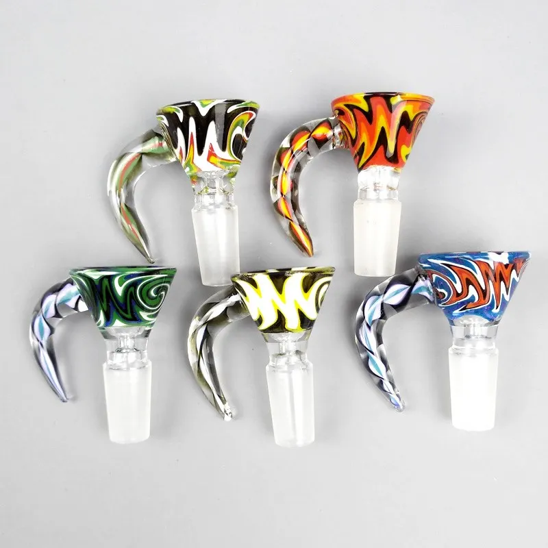 Thick Glass Bong Slides heady slide with Handle Colored Bowl Funnel Male Hourglass Colorful 14mm Water Pipe Bongs Bowls Smoking Accessories