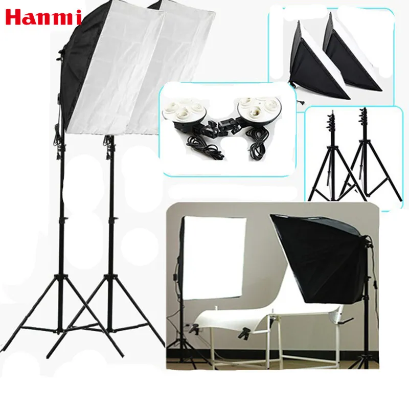 Freeshipping Photography Studio 소프트 박스 2 * 소프트 박스 + 2 * 램프 홀더 + 2 * 2m 라이트 스탠드 삼각대 전문가 용 Fotografia Studio Flash Softbox