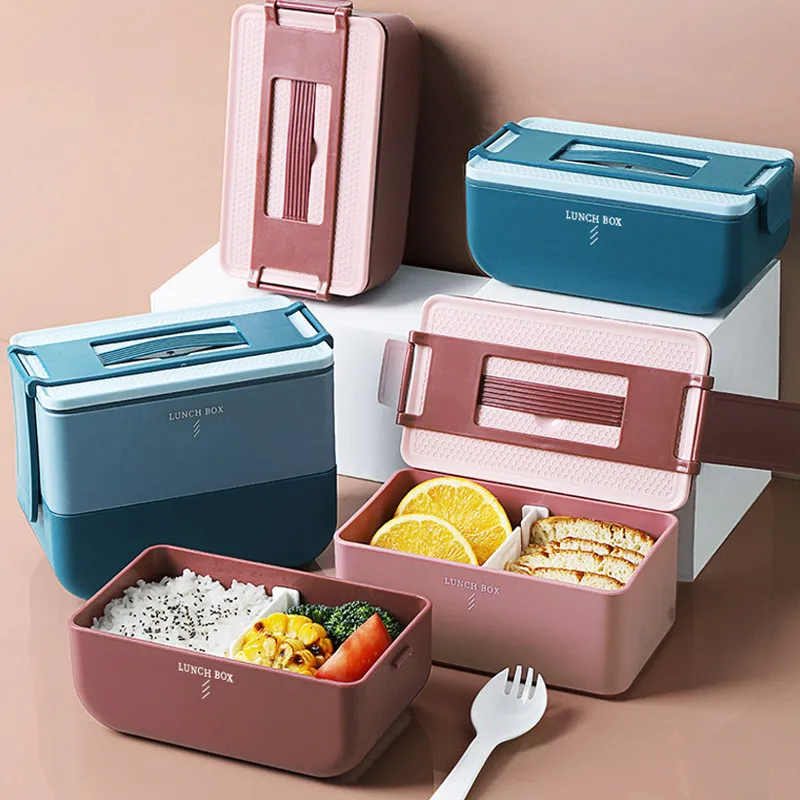 Plastic Bento Box Heated Microwave Oven Lunch Box Leak-Proof Independent Lattice Bento Box Portable Food Container