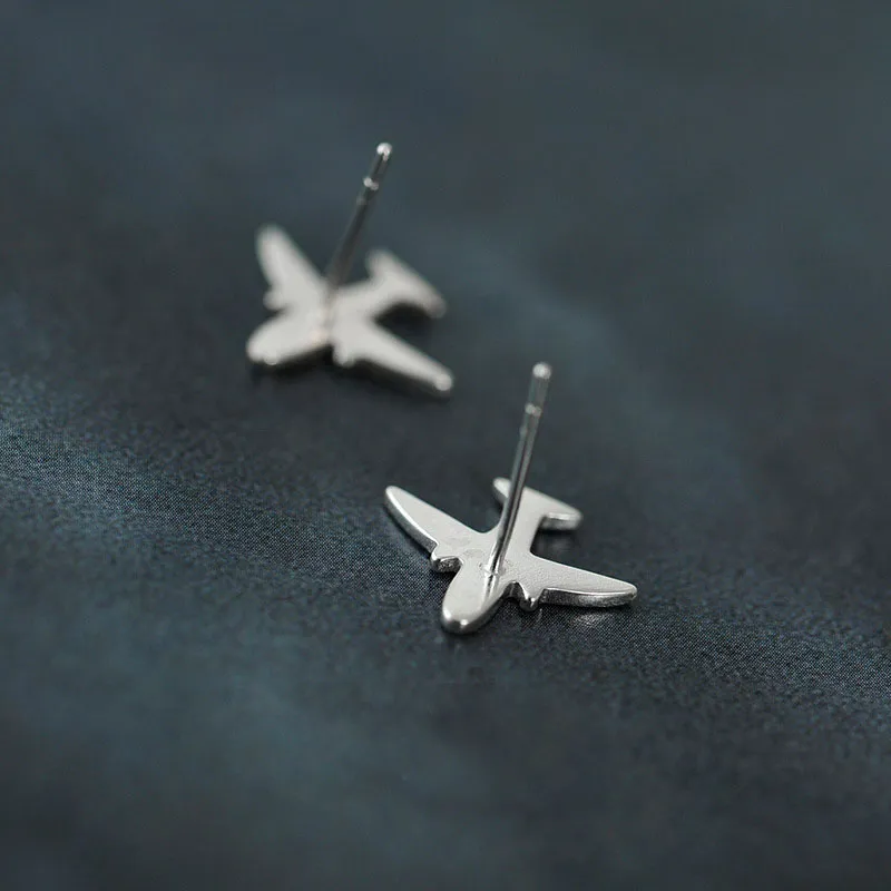 S229 S925 Sterling Silver Cute Mini Air Plane Stud Earrings Women's Lovely Earrings