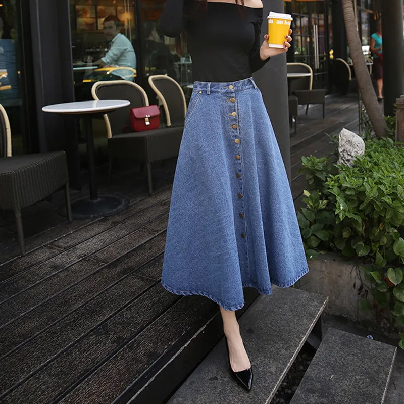 2019 New Fashion Summer Autumn Korean Plus Size Maxi Skirt Elegant High Waist Pleated Long Women Denim Skirts From 17 88 DHgate