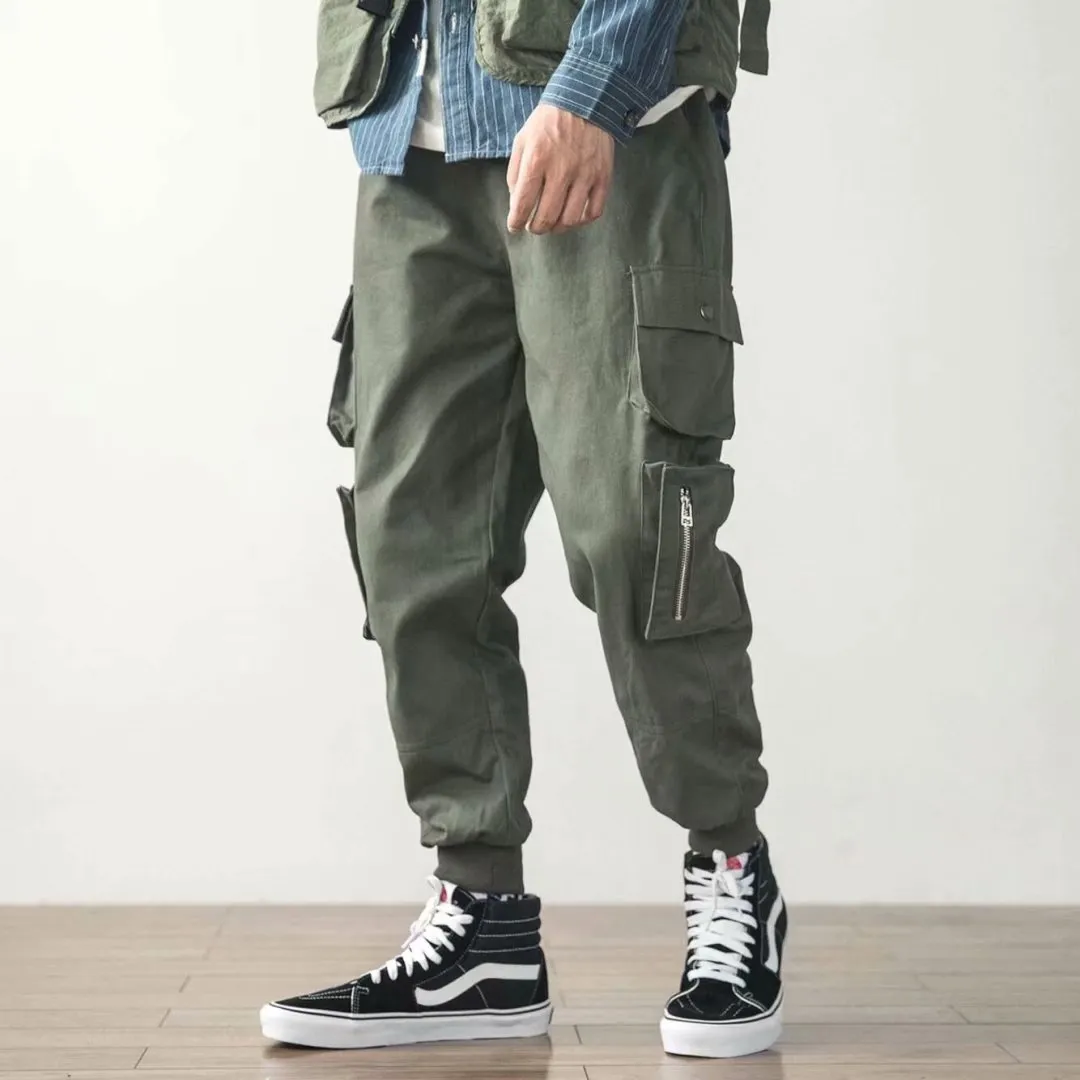 2019 Vår och höst Casual Byxor Män Koreanska Stil Lösa lastbyxor Mode Skateboard Fickor Zipper Hip Hop Pants Män