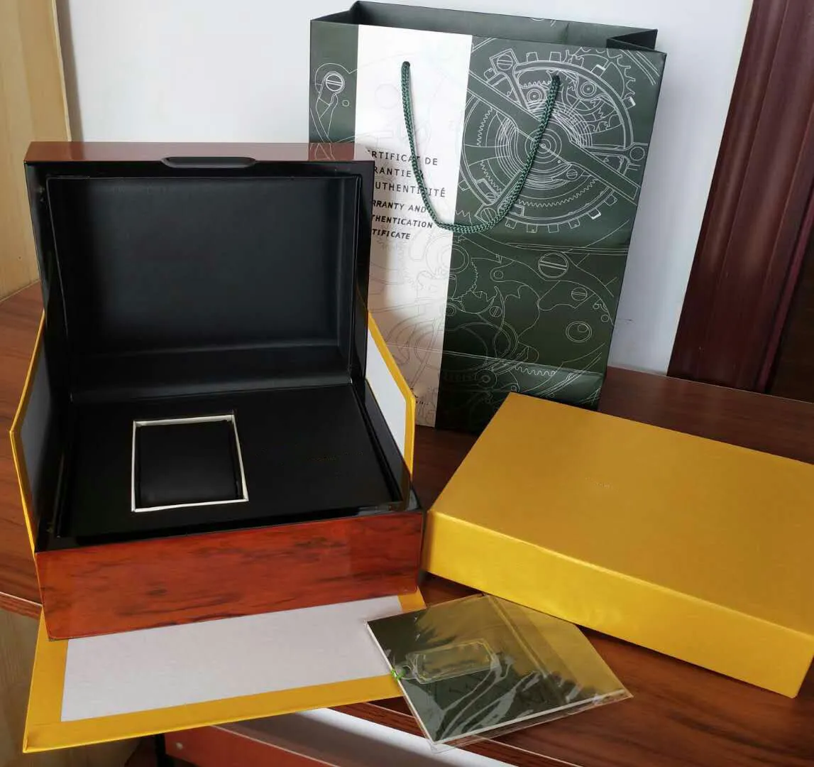 Watch Box Upgrade Version Original Box Papers Present Träbox Gula Mens Klockor Klocka Wristwatch Boxes