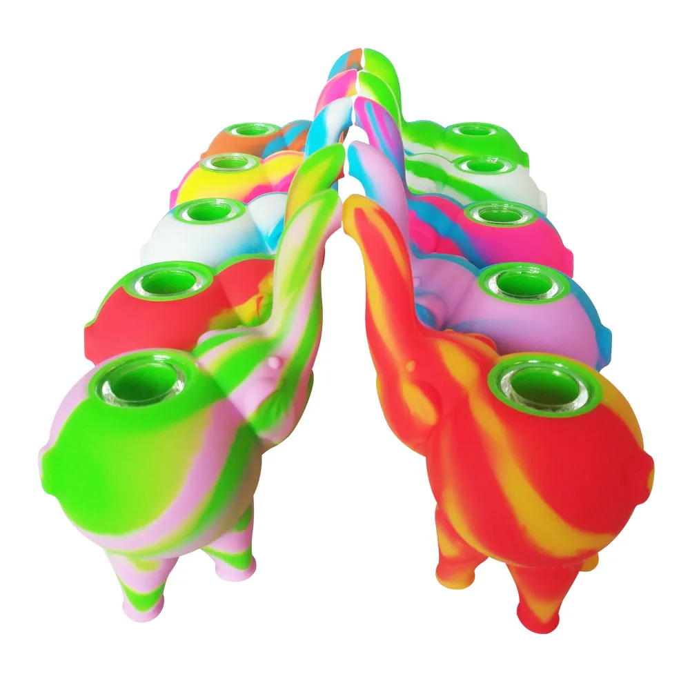 ガラスのボウルと象のミニシリコンのDABリグ4.5インチのかわいい携帯用旅行動物ドライハーブ花タバコオイル喫煙水ぼちゃ