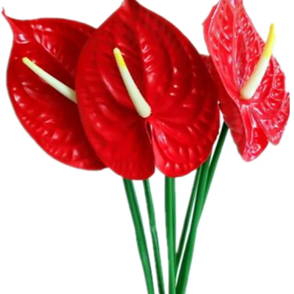 Um pedaço de cor vermelha plástico Anthurium flor artificial lírio vermelho flores para festa de Natal decoração floral em casa