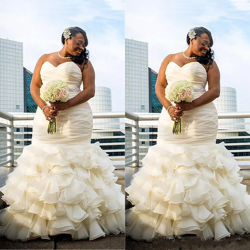 Robes de mariée africaines grande taille sirène 2020 vestido de noiva chérie à volants Organza robes de mariée pour les filles noires femmes