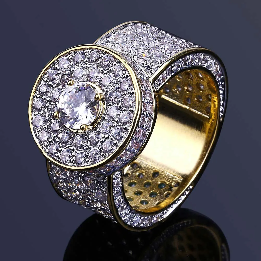 Klassiska stora guldpläterade ringar smycken lyx utsökta herrkluster ringar grossist mode glarings cubic zirconia finger ringar lr013