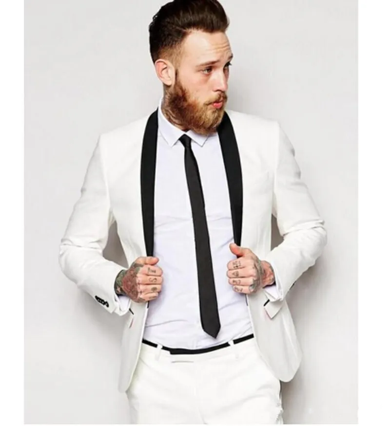 Nuovo design classico Smoking dello sposo Groomsmen Scialle avorio Risvolto Abito da uomo migliore Abiti da uomo blazer (giacca + pantaloni + cravatta) 1243