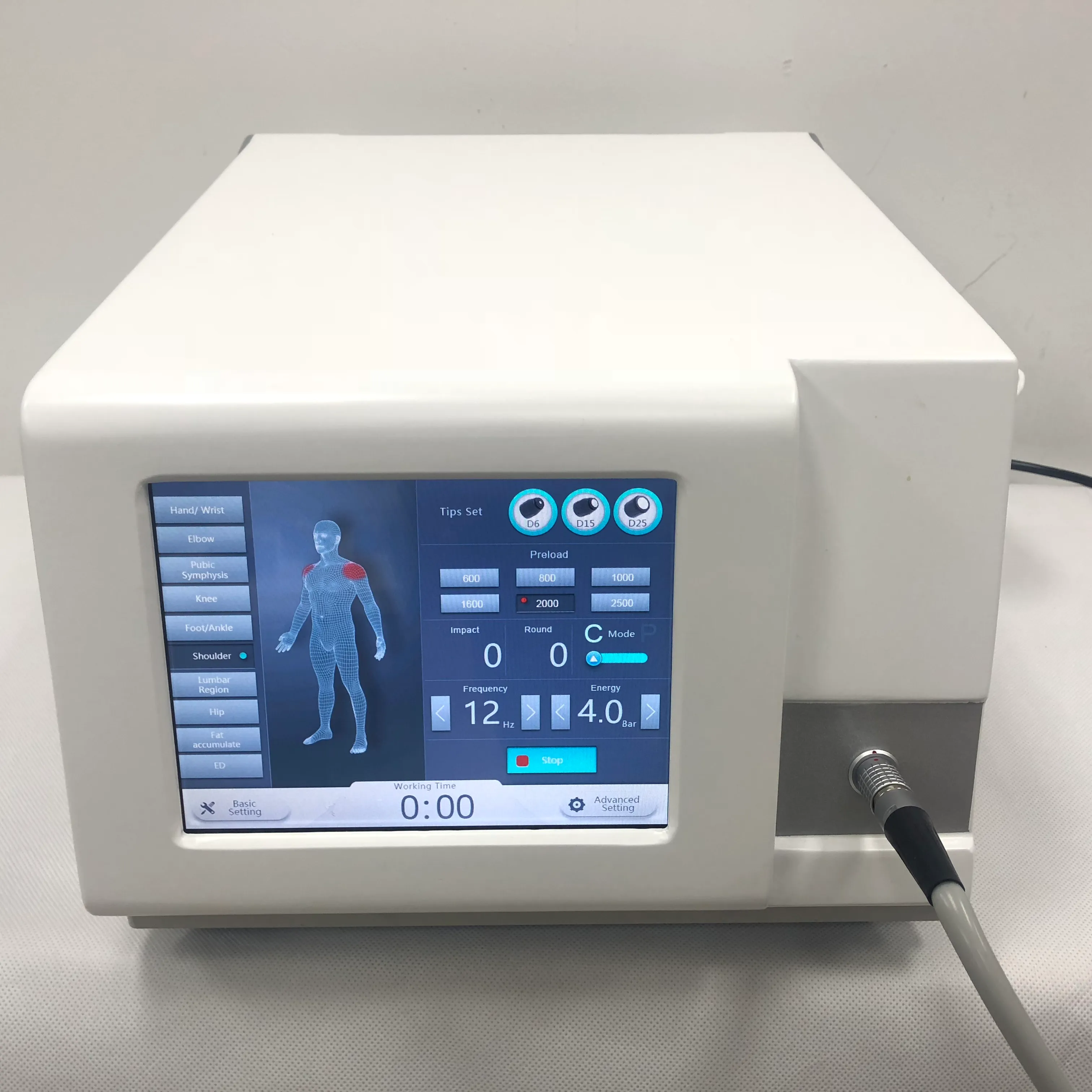 Máquina de terapia de onda balística neumática portátil para alivio del dolor corporal / Equipos de onda de descarga radial acústica al tratamiento con ED