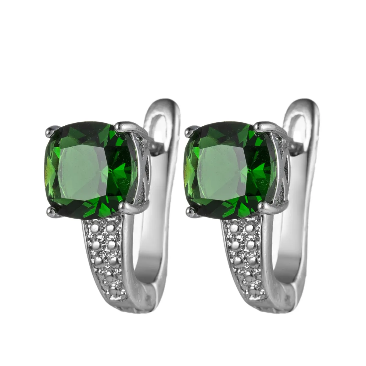 Luckyshine 12 pares mãe presente jóias rodada em forma de esmeralda Gemstone 925 prata Greem Zircon Huggie brincos atacado