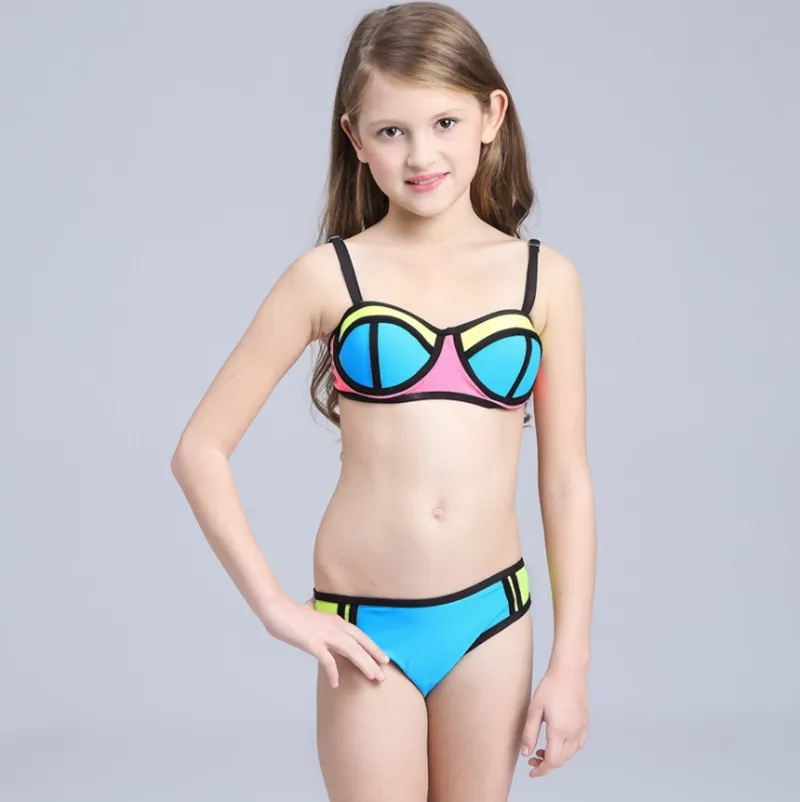 Multi Colored Girls Bikini Swimwear Set Back With Bra And Trunks