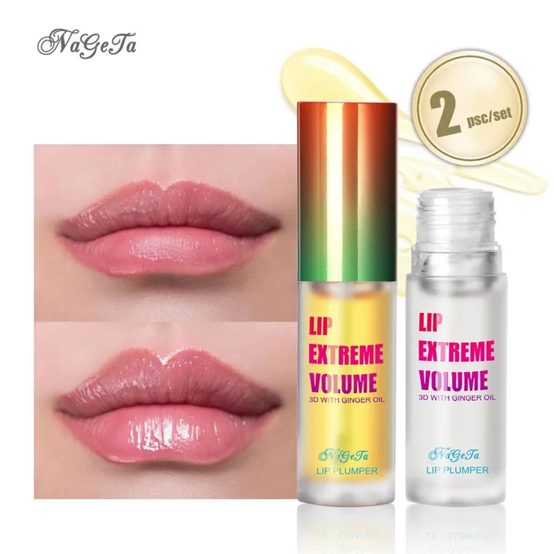 NAGETA lip plumper Set Ginger Peppermint Lip Oil Melhora Plump Lips Ferramenta Cuidados Essence Essence Oil Lip Balm planta