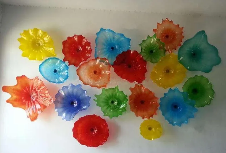 Multi Color Murano Plate Arts Lamp Scallop Edges Mouth Blown Glass Flower Art Lamps Decorative Style Wall Lights