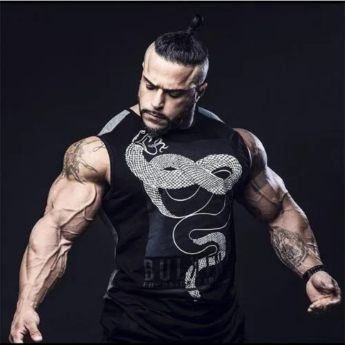 Nieuwe Mannen Vest Mouwloze Bulking Tank Tops Gyms Fitness Bodybuilding Mens Printed Snake Tee Shirt Homme Sneldroge Kleding