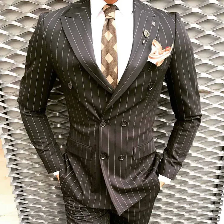 Consideráveis ​​Suits Mens Wedding Riscas repicado lapela Abotoamento Groom Wear 2 Piece Best Man Suit Blazer Formal (Jacket + calças)