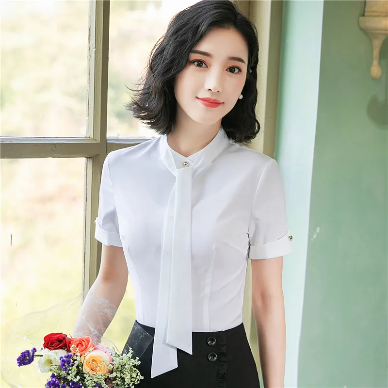 2019 Nueva Moda Para Mujer Ropa De Color Sólido Mangas Cortas Blusa Corbata Con Cuello En V Camisas De Gasa Formal Mujer De 25,82 € | DHgate