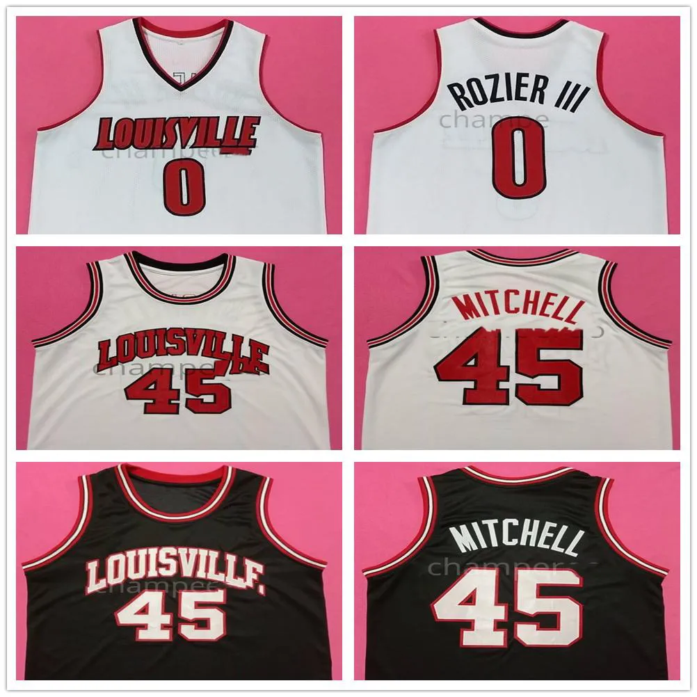 Louisville College Terry Rozier III #0 Donovan Mitchell #45 레트로 농구 저지 남성용 스티치 맞춤 번호 이름 유니폼