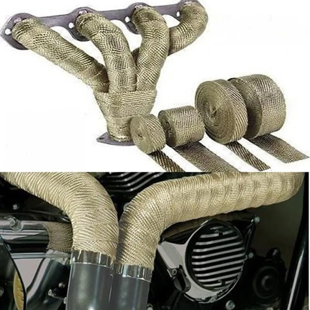 Freeshipping 5 m de Fibra De Vidro de Escape de Calor de Enrolamento de Escape Motocicleta Carro Isolamento Térmico Turbo Intake Manifold Escudo de Calor Durável fita com 10 Laços