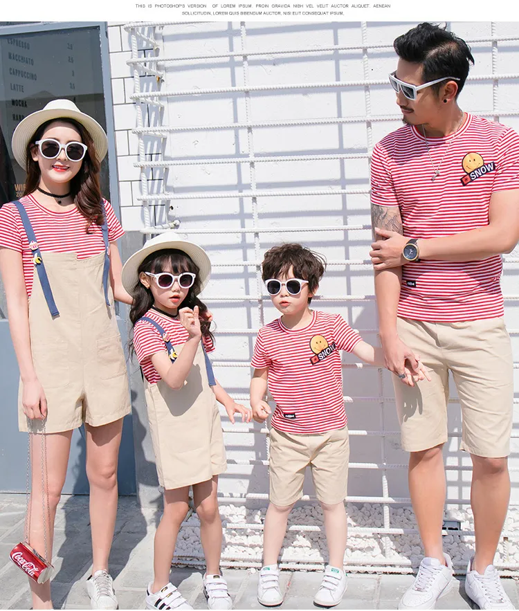 Stripes 2019 New arrival Family Matching Outfits summer t shirts Comfortable Blue Red