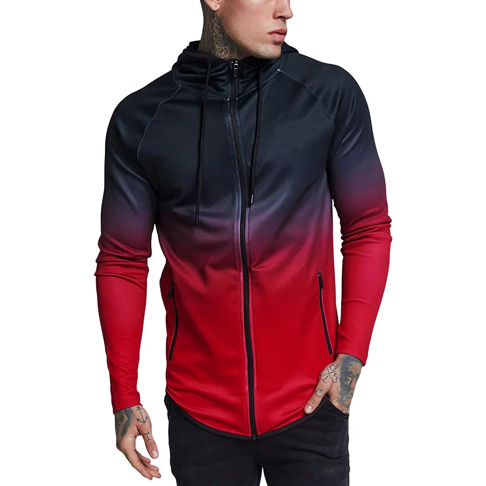 hoodies men 2018 Sweatshirts brand male long sleeve hoodie zipper men hoodies gradient color black red big size poleron hombre