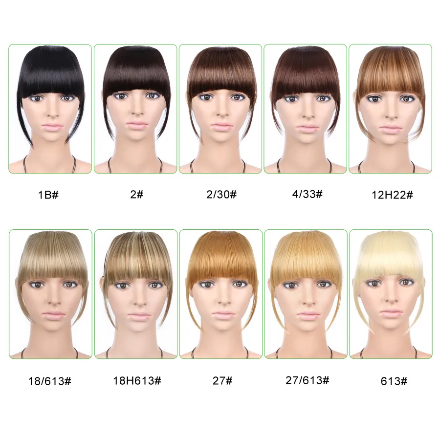 1ピース6インチ短いフロントニートバングクリップクリンギヘアエクステンションストレート合成100％本物の天然ヘアーピース