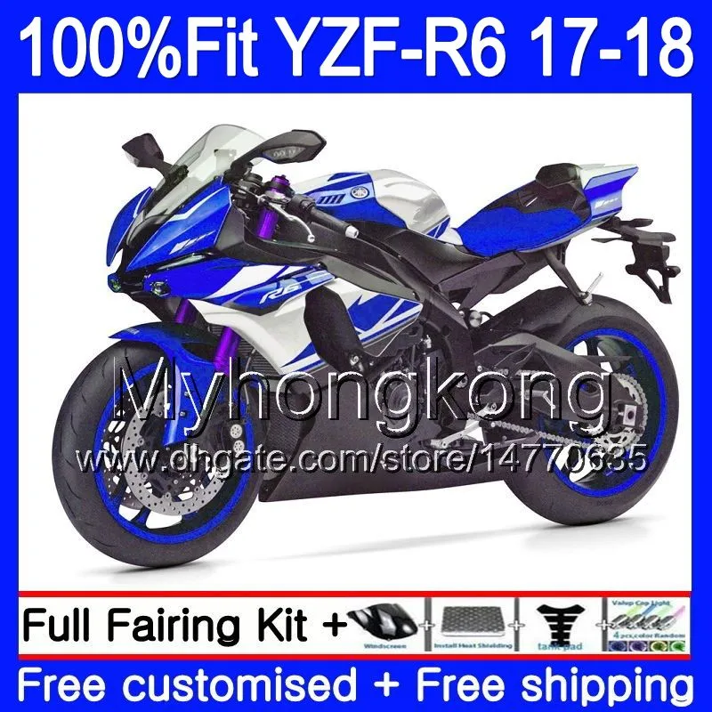 حقن الجسم لياماها YZF600 YZF R6 YZFR6 2017 2018 248HM.14 YZF 600 YZF R 6 YZF-600 YZF-R6 17 18 Fairings أزرق أبيض ساخن كيت + 7 هدايا