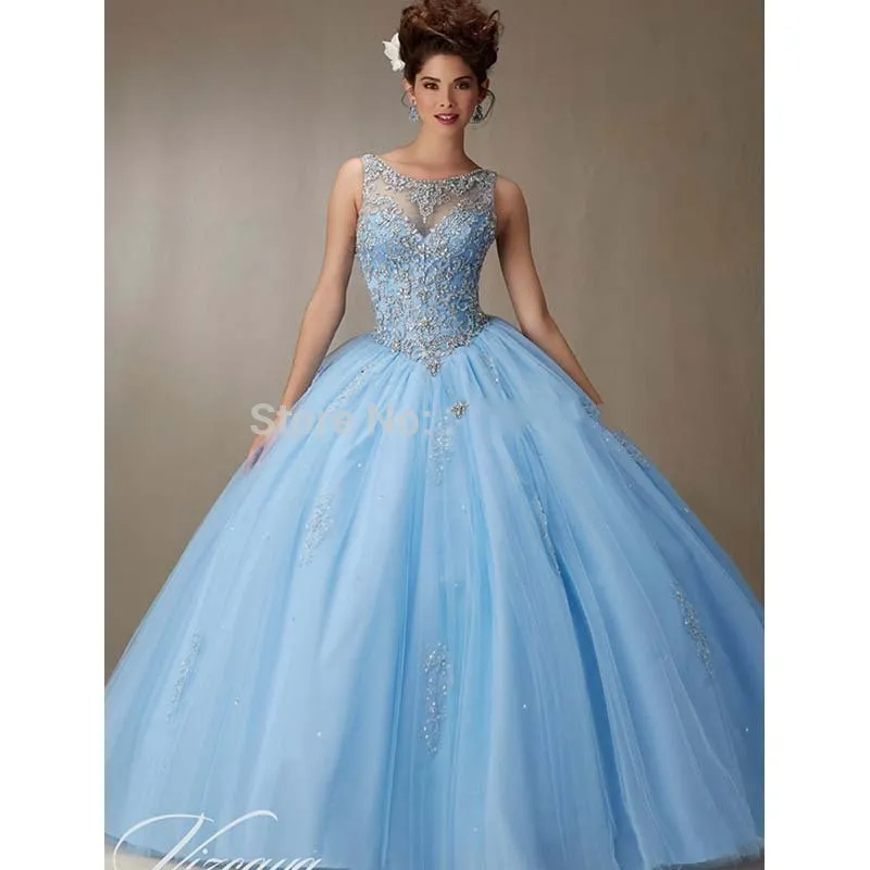 Vestidos de 15 Anos Ball vestido Quinceanera Vestidos Bead corpete azuis Sweet 16 Dresses 2019 Cheap Quinceanera vestidos de Debutante Vestido