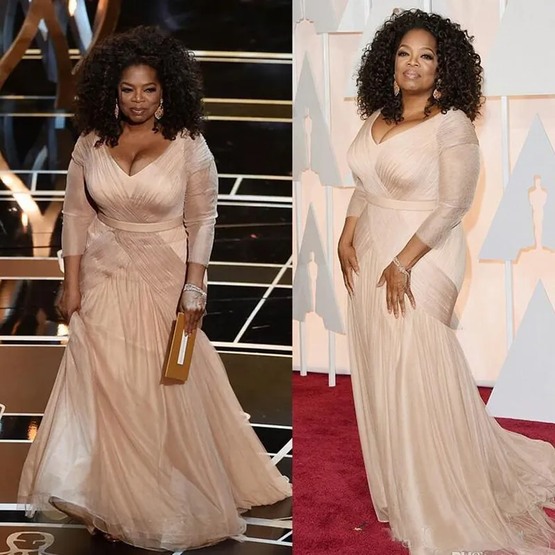 lange mouw moeder van de bruid jurken Oscar v-hals ruches plus size moeder bruidegom jurk formele avond feestjurken