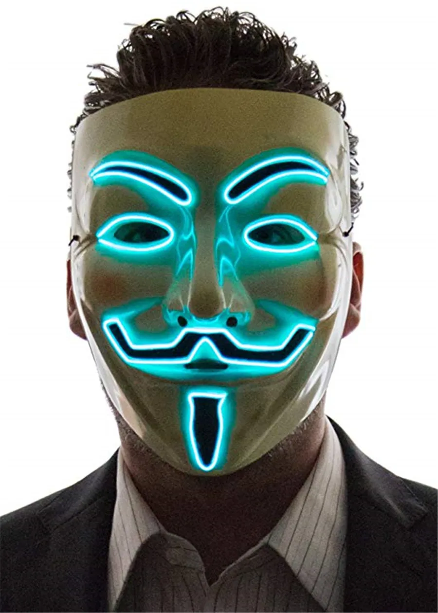 Ma Hacker Masks Cosplay Kostym Guy Fawkes Light Up för Party Festival Favor Glödande Mask Halloween Mask LED Mask