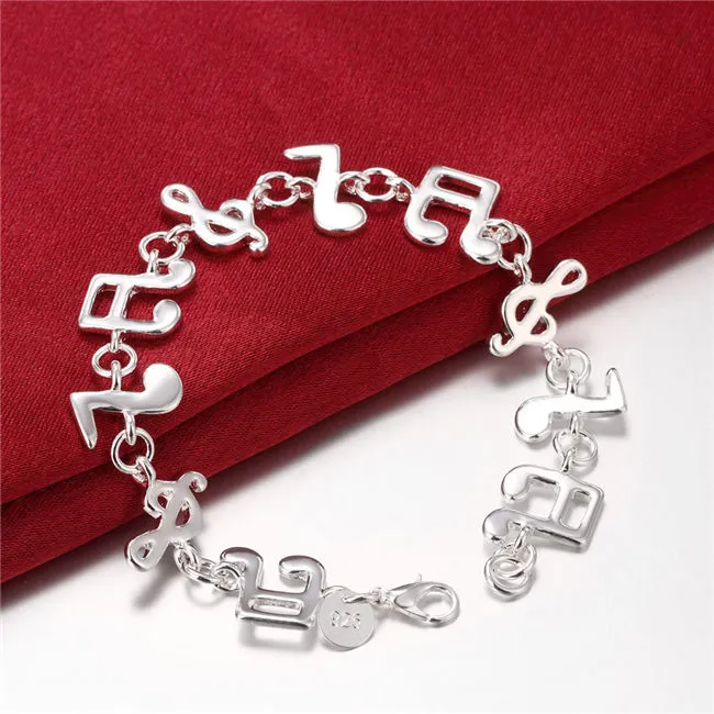 top sale music 925 silver plate charm bracelet 20x1.4cm DFMWB242,women's sterling silver plated jewelry bracelet