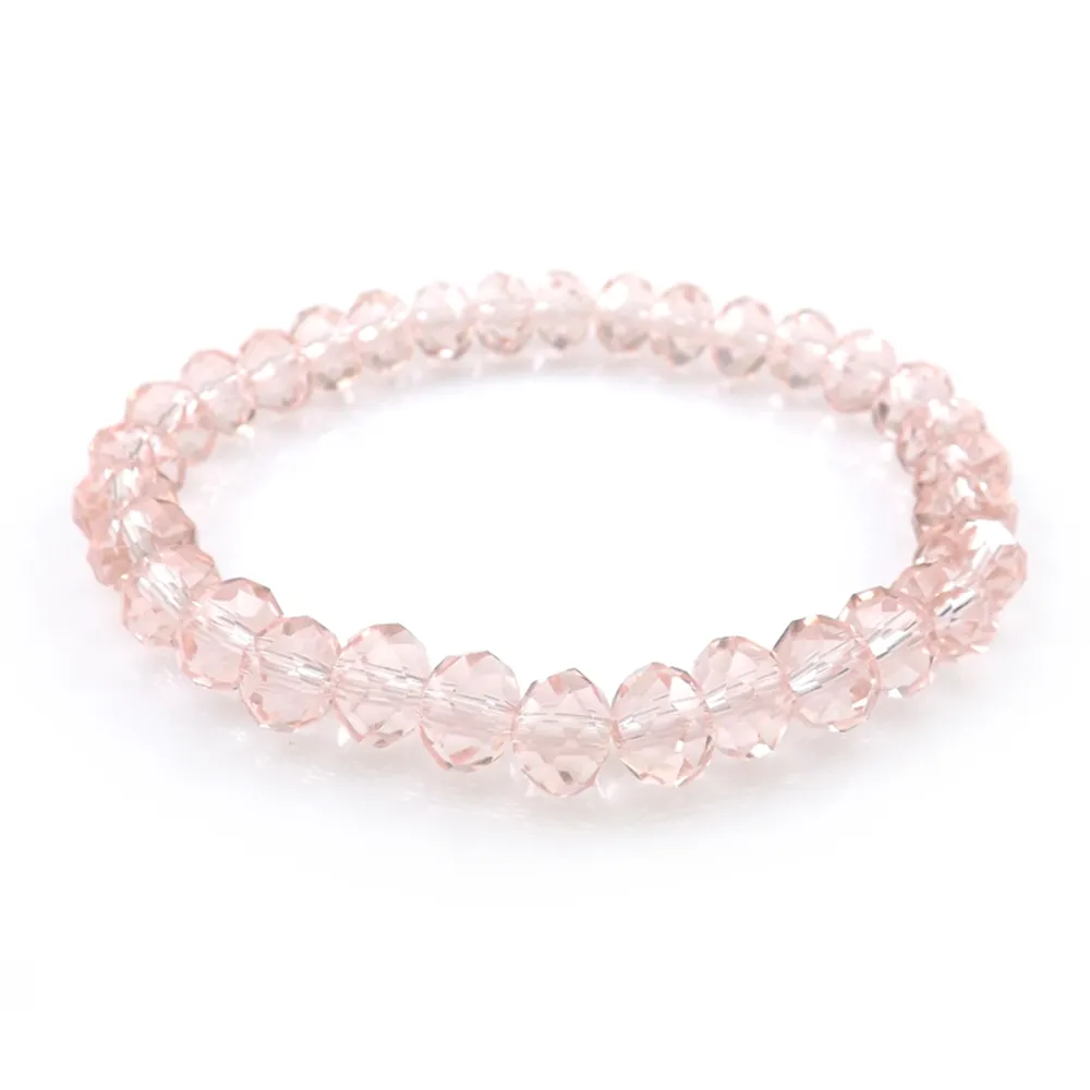 Pink Color 8mm Facetted Crystal Beded Armband för kvinnor Enkel stil stretchiga armband 20st/parti grossist