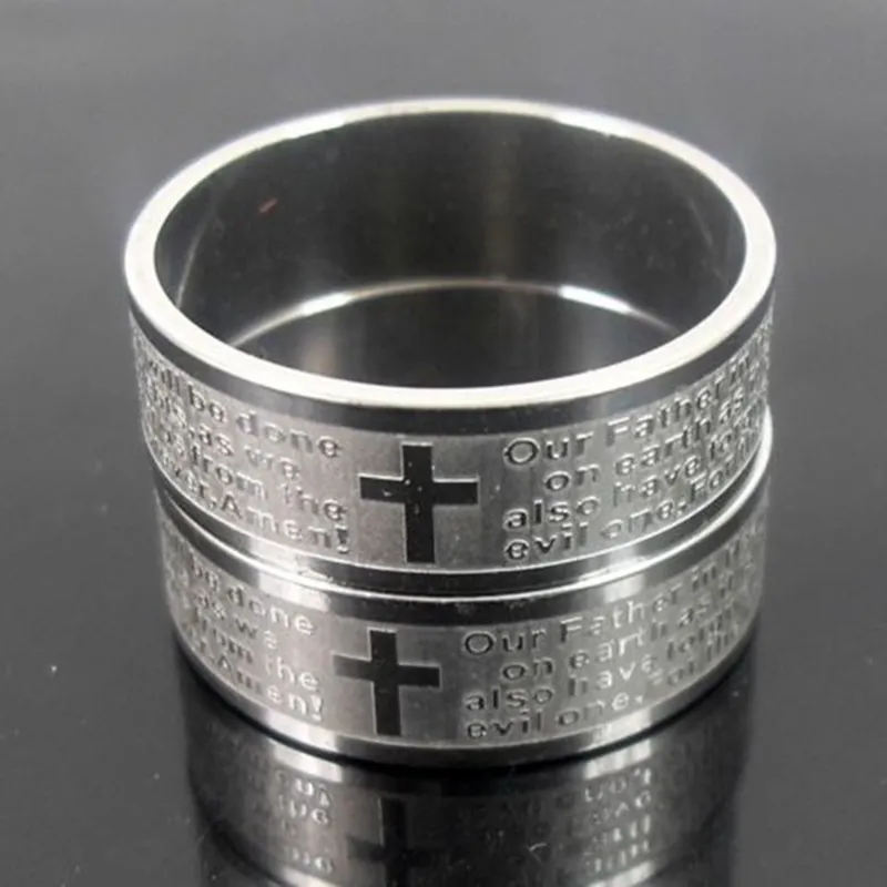 25 Stück geätzte silberne Herren-Kreuzringe aus Edelstahl mit englischem Vaterunser, religiöse Ringe, Herren-Geschenk, Großhandel, Schmuck, viele KOSTENLOSER VERSAND