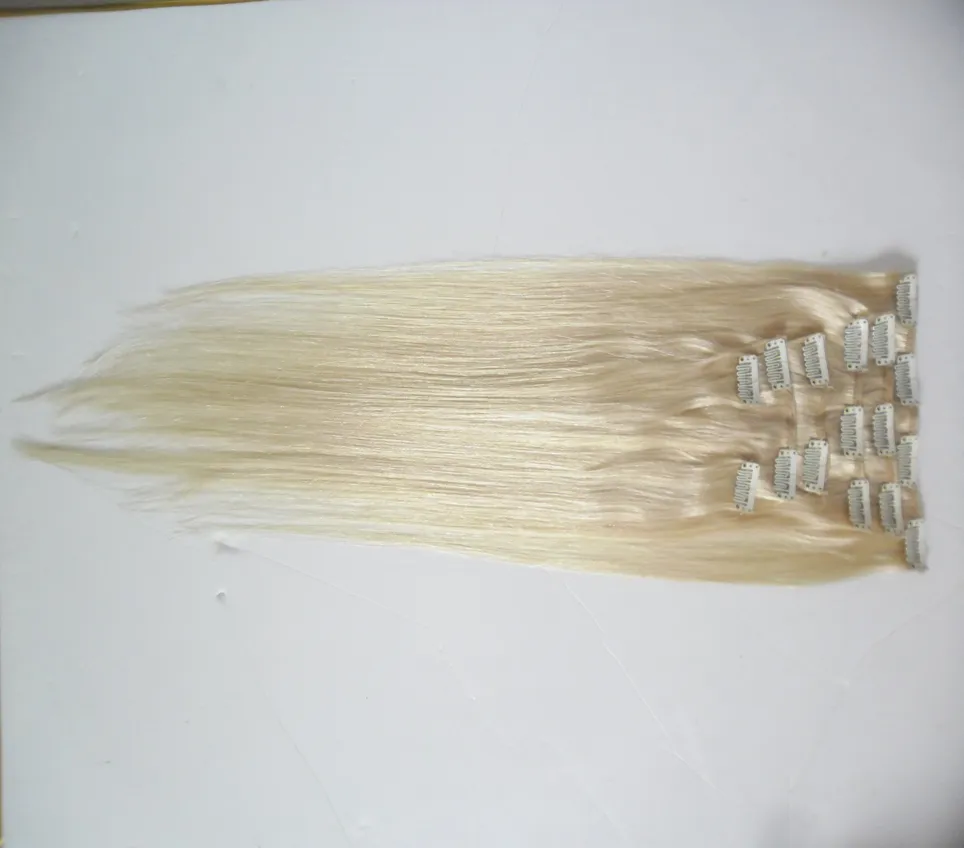 Blonde hair 100G 7pcs Full Head Set Clip In Human Hair Extensions Brazilian Machine Made Remy Real Hair Straight 10-26