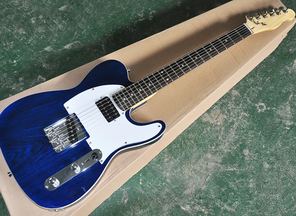 Прозрачная голубая электрическая гитара с белым пикавтором, фретой розового дерева, белый пикир, может быть настроен как запрос
