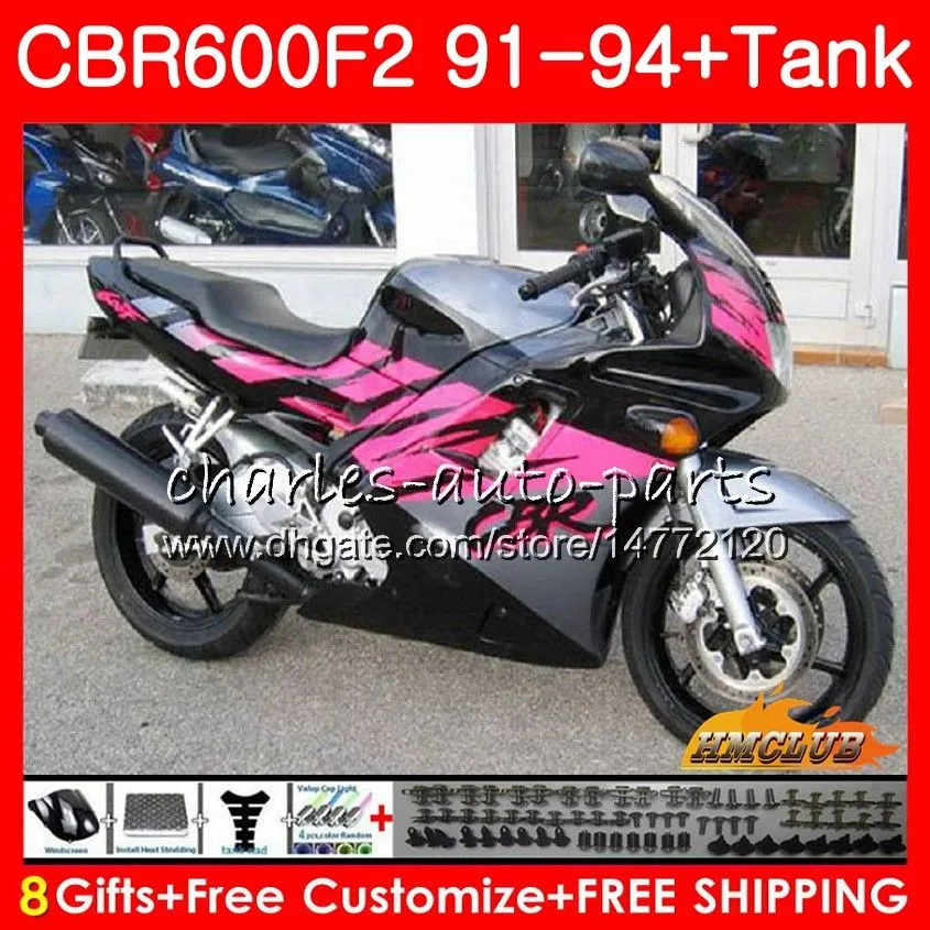 Kropp + Tank för Honda CBR 600F2 CBR 600 FS 1991 1992 1993 1994 40HC.59 CBR600FS 600CC CBR600 F2 CBR600F2 F2 Rosa svart 91 92 93 94 Fairings