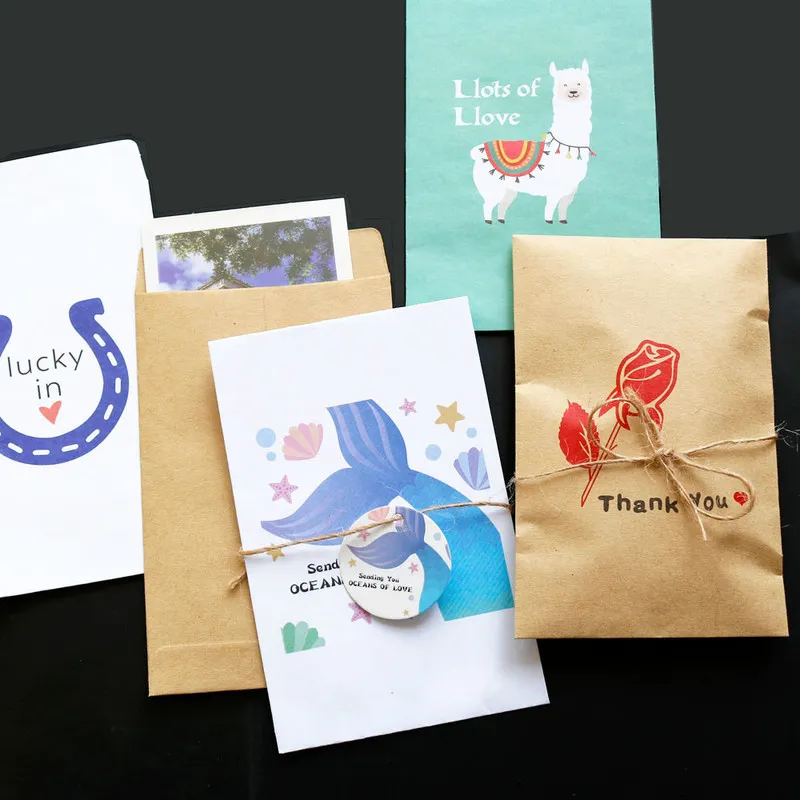 Mini Thank You Gift Bag Envelope Kraft Paper Candy Postcard Pictures Perfume Sample Packaging Lucky Small Gift Wrapping