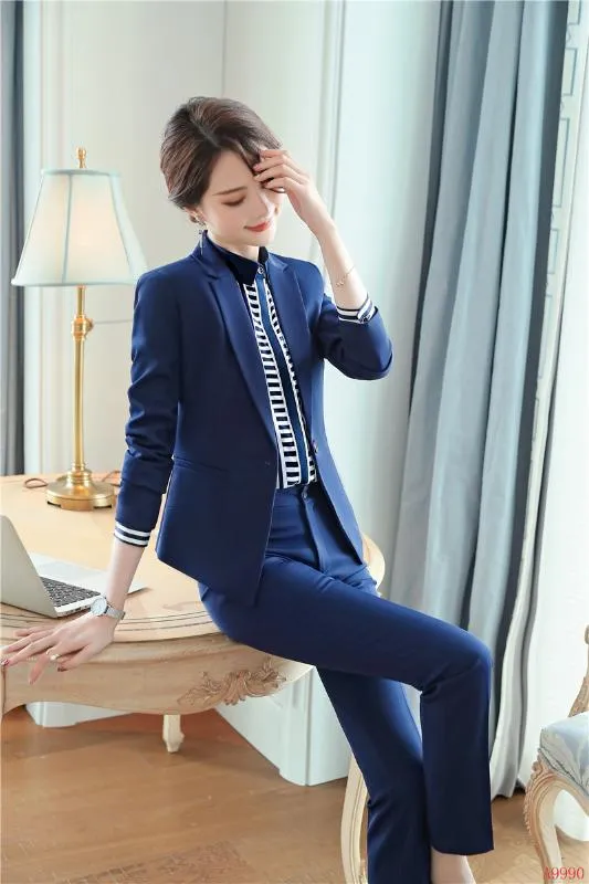 Navy Blue Formal Pant Suit Set In For Women Perfect For Work