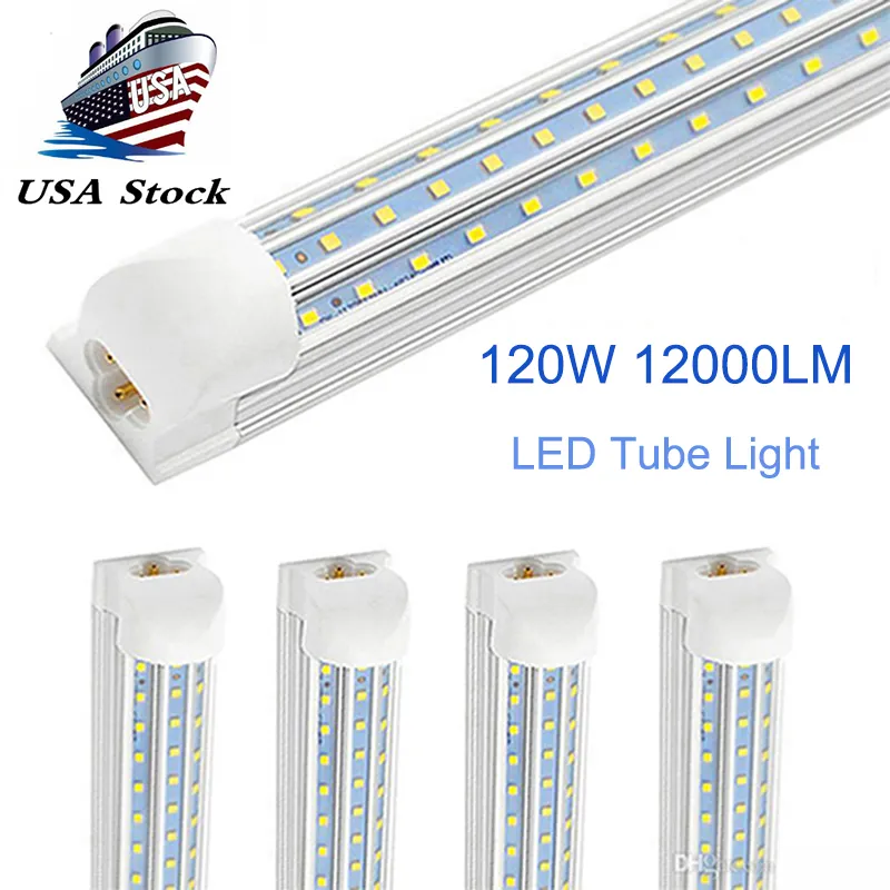 Tubo 2FT 3FT 4FT 5FT 6FT 8FT LED 120W bulbo luzes T8 integrada com partes em forma de V 270 ângulo 85-277V refrigerador luzes da loja