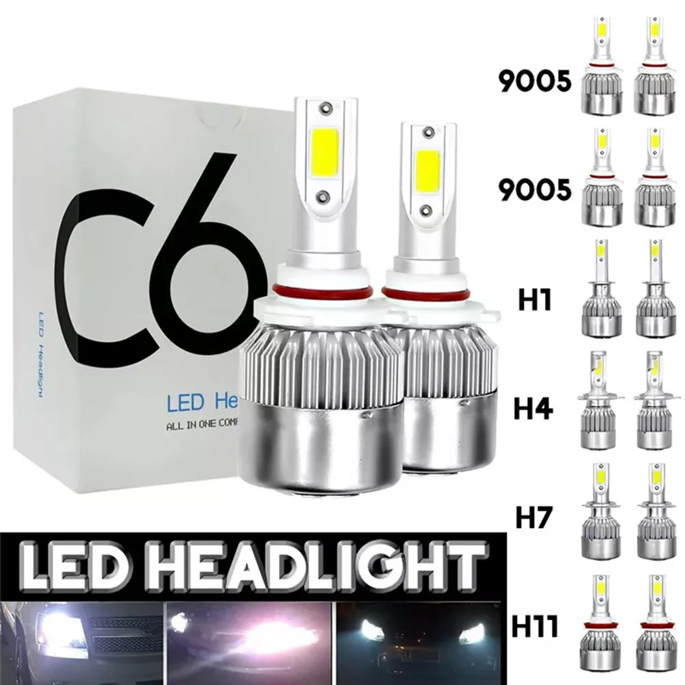 2 sztuk 12 V / 24 V C6 Żarówka LED H1 / H7 / H11 / 9005/9006 Białe reflektory 72W 7200LM COB Headlamp Auto Fog Light Lampa Bulb - H4