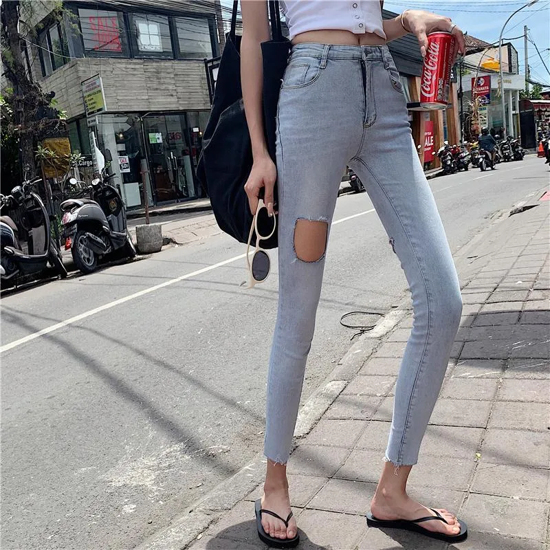 Jeans para mujer 2021 Mujeres con agujeros Algod n Spandex Piernas flacas Pantalones de mezclilla
