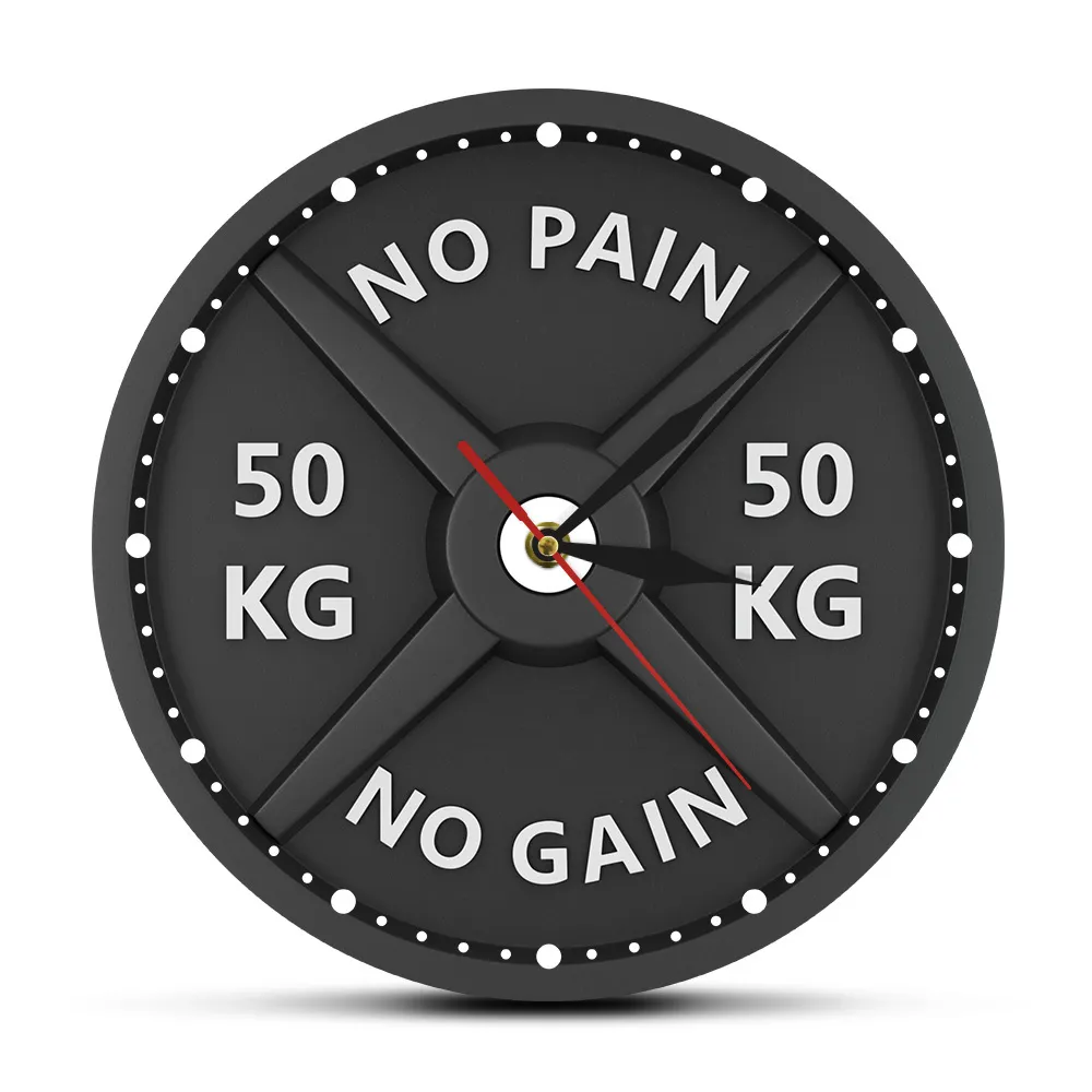 NO PAIN NO GAIN 50KG Bilanciere 3D Orologio da parete moderno Sollevamento pesi Manubri Bodybuilding Orologio da parete Palestra Allenamento Strongman Regalo Y200109