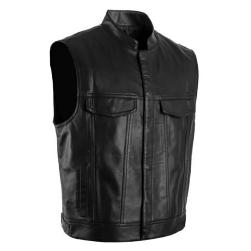 DIWISH 2019 Men Black Vest Motorcycle Biker Hip Hop Vest Man Fake Leather Punk Solid Black Spring Sleeveless Leather