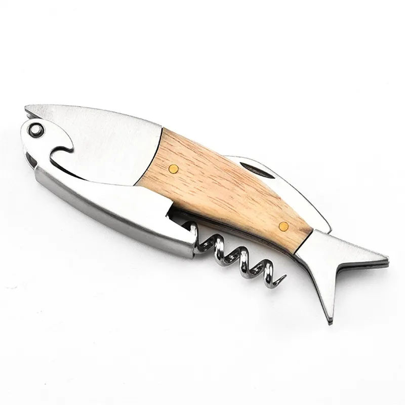 Wooden Fish Wine Opener Multi Functional Bottle And Beer Opener With