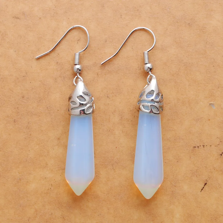 Wojiaer natuurlijke witte opalite edelsteen stenen bengelen oorbellen zeshoekig gerichte reiki chakra kralen voor vrouwen sieraden r3067