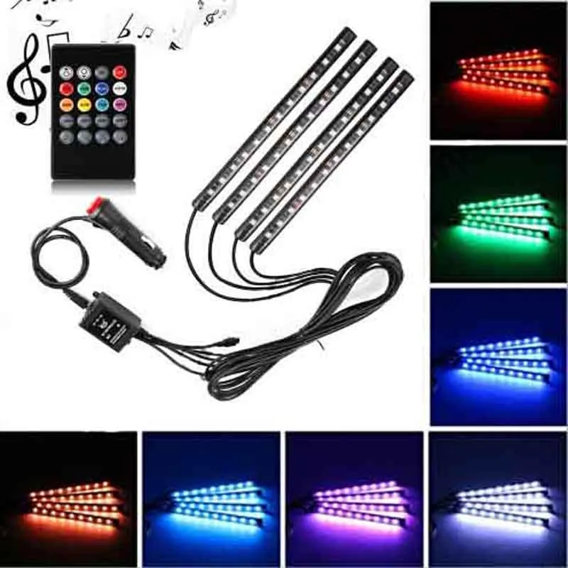 Luces de tiras LED de coche, 48 luces de interior de coche LED 12V MULTICOLOR RGB Música interior Atmósfera de coche Luces de neón