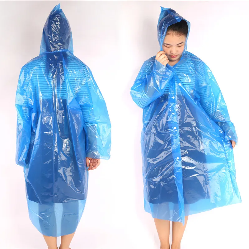 Одноразовый дождевик Rain Ponchos для взрослых с капюшоном на шнурке и эластичными рукавами, переносная и более толстая аварийная дождевика