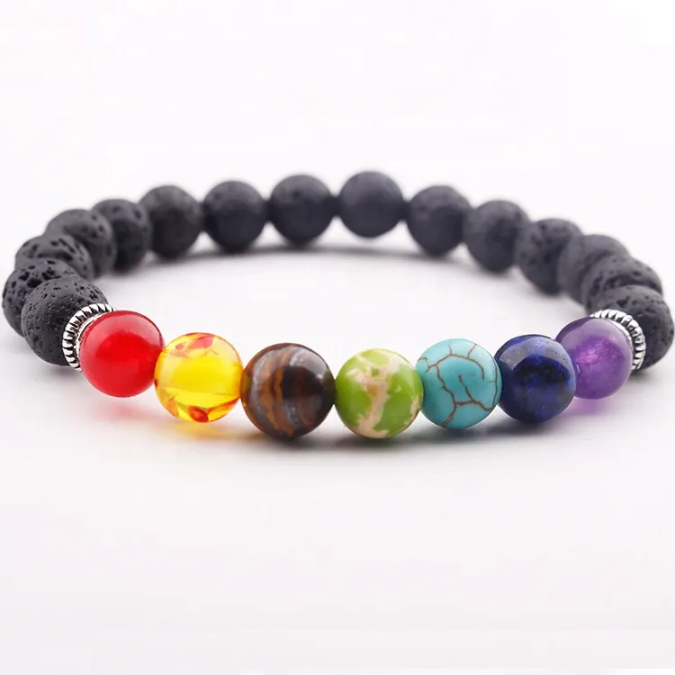 7 Chakra Lava Stone Bracelet - Natural Volcanic Rock Bead Bracelet for ...