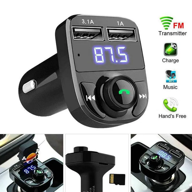 X8 Auto-FM-Sender, Aux-Modulator, Bluetooth-Freisprech-Audioempfänger, MP3-Player, 3,1 A, Schnellladung, Dual-USB, mit Box-Paket