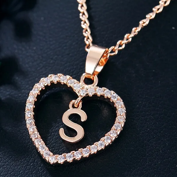 Alphabet Letter Necklace Pendant - Silver/Gold Crystal